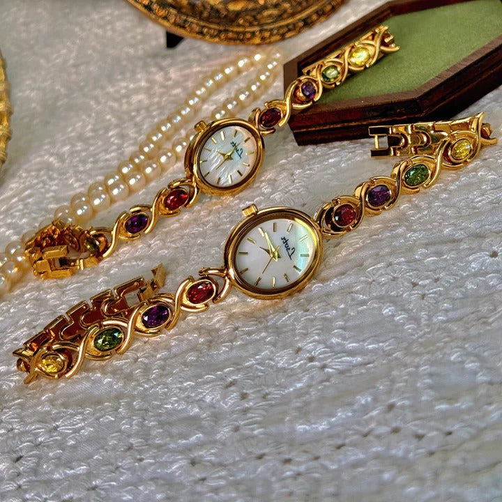 Ladies watch with gemstones and oval dial - TrendAura