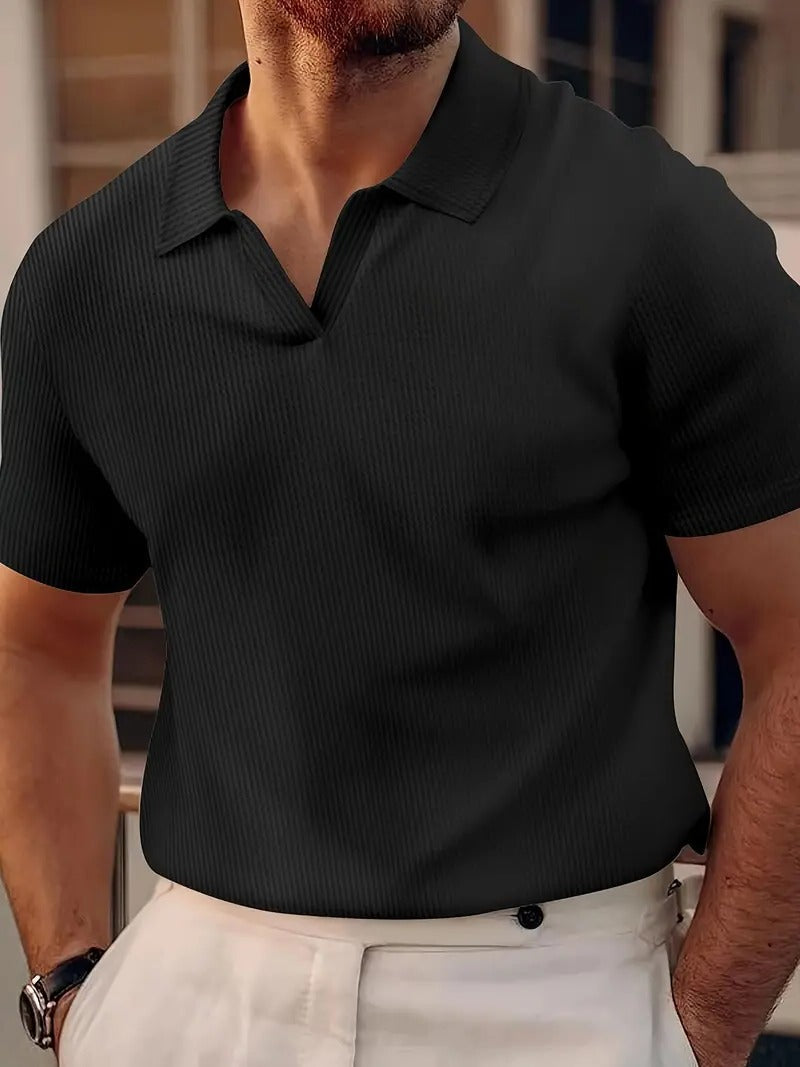 TrendAura Men's Waffle Knit Polo Shirt Short Sleeve Casual Polo Top in Light Grey