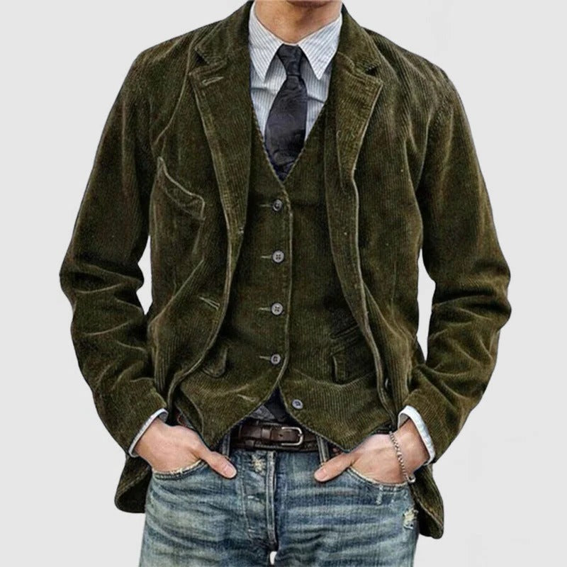 Men's Velvet Blazer And Vest Set With Tailored Fit For Formal Or Casual Occasions By TrendAura