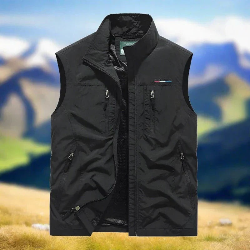 TrendAura Mens Outdoor Vest Windproof Lightweight Zip Vest With Multiple Pockets For Hiking And Everyday Wear
