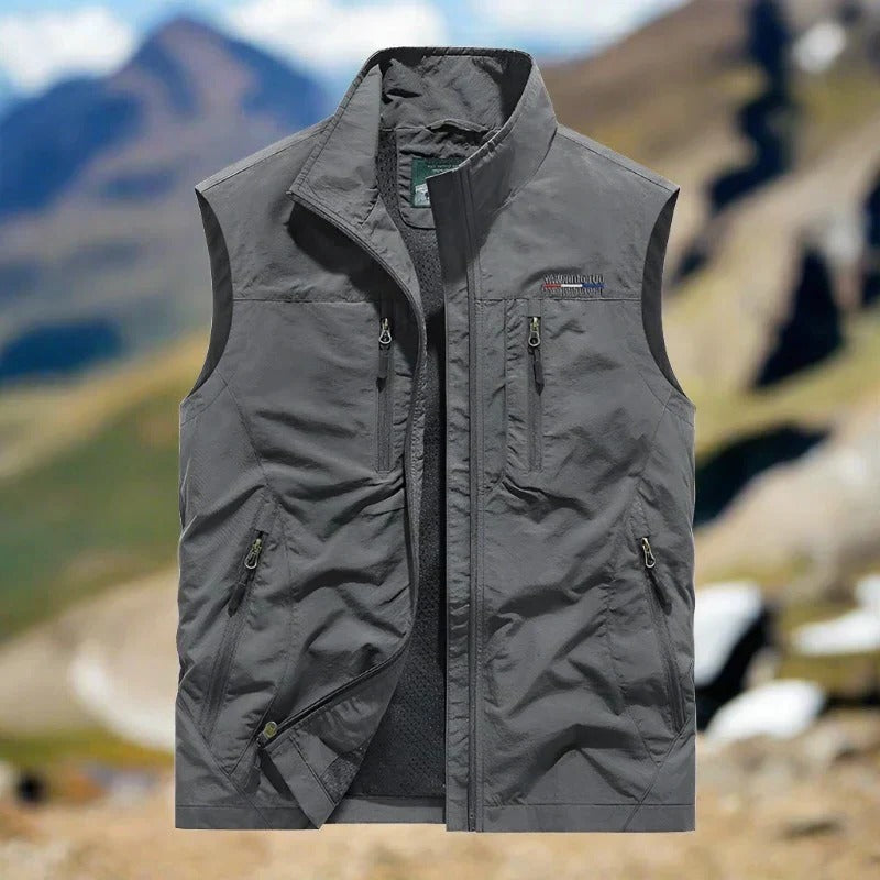 TrendAura Mens Outdoor Vest Windproof Lightweight Zip Vest With Multiple Pockets For Hiking And Everyday Wear
