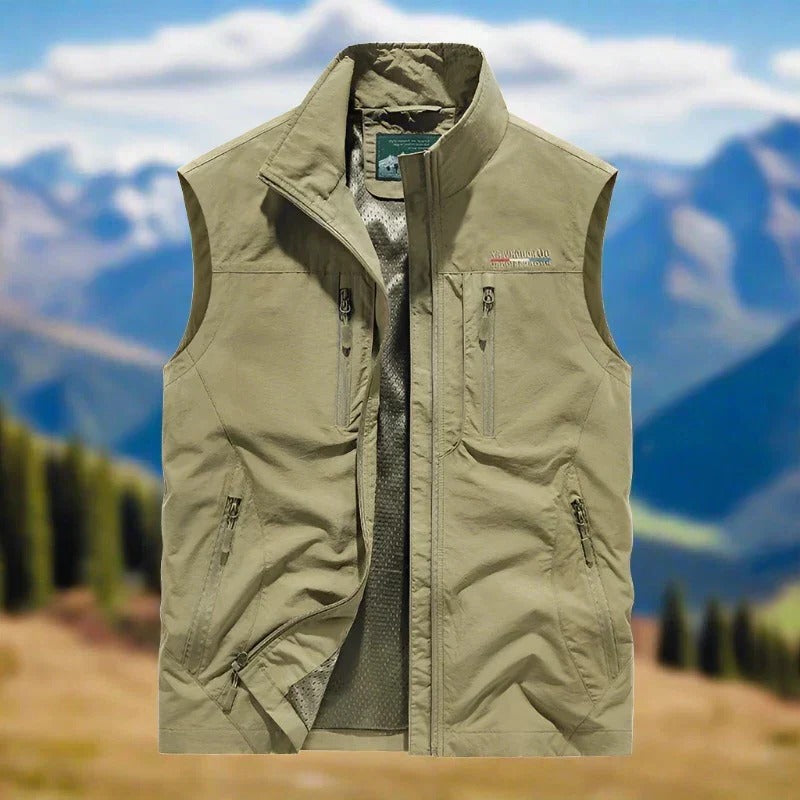 TrendAura Mens Outdoor Vest Windproof Lightweight Zip Vest With Multiple Pockets For Hiking And Everyday Wear
