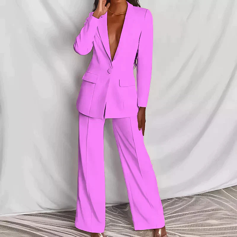 Women's Two-Piece Set – Tailored Blazer & Wide Pants – Elegant High-Waist Fit