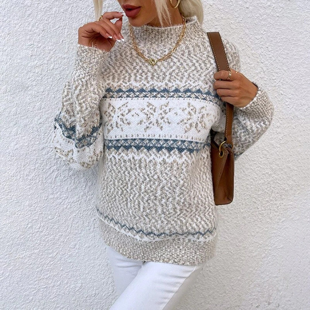 Women’s Sweater - Knit - Mock Neck - Oversized Fit - Fair Isle Pattern