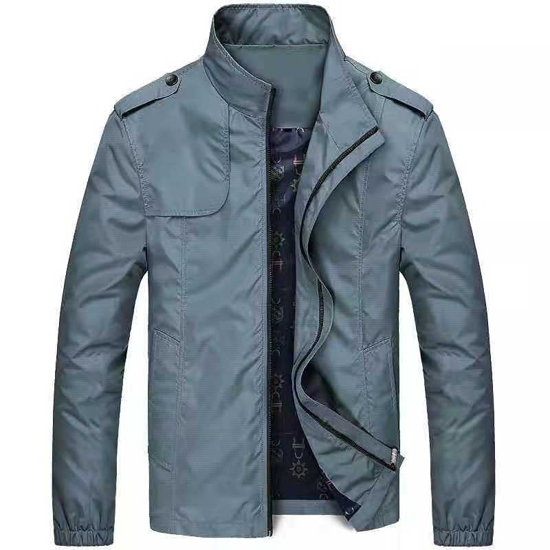 Men's Woven Blend Jacket Slim Fit With Stand Collar And Dual Zipper For Modern Casual Style