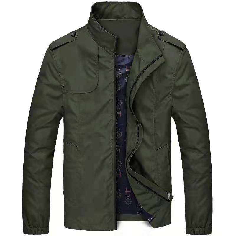Men's Woven Blend Jacket Slim Fit With Stand Collar And Dual Zipper For Modern Casual Style