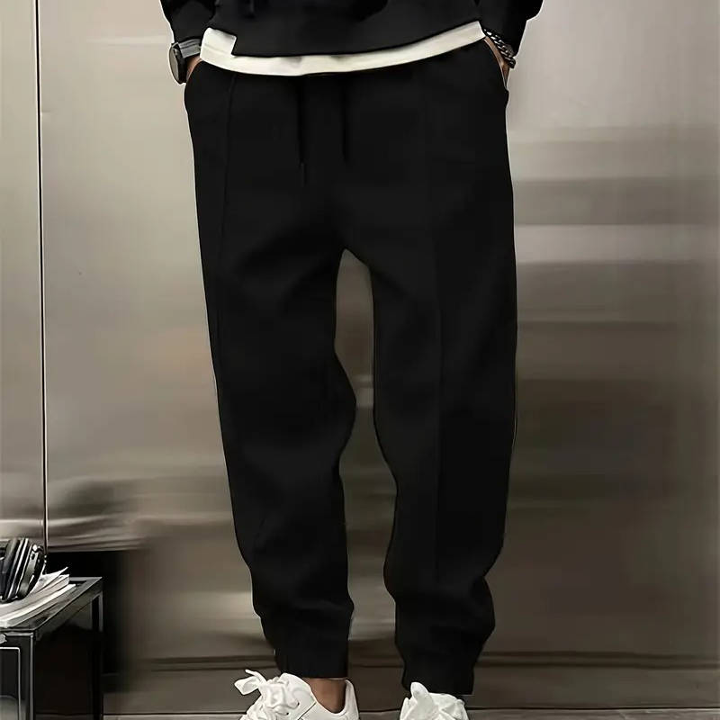 Mens Pleated Jogger Sweatpants For Work And Casual Wear With Comfortable Elastic Cuffs