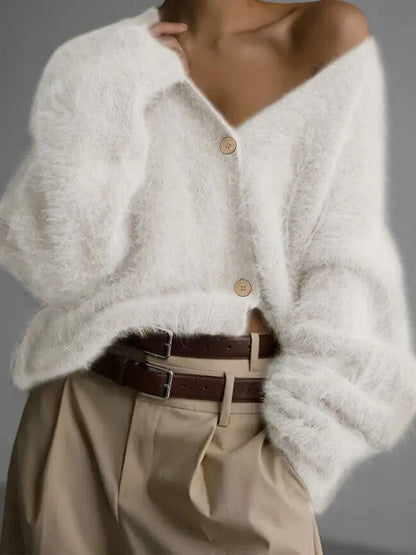 TrendAura Women's Fuzzy Cropped Cardigan Sweaters With Buttons - Ultra Soft Cozy Layer You Can Wear Open Or Buttoned