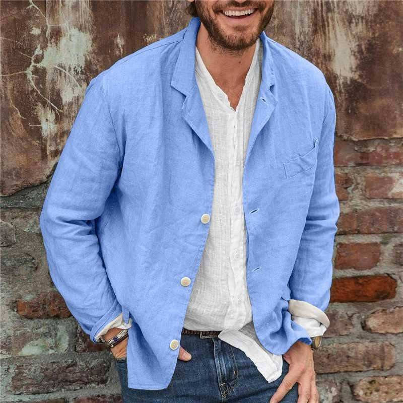 TrendAura Men's Casual Linen Jacket Lightweight Breathable Linen Cotton Blend Blazer for Brunch or Casual Work