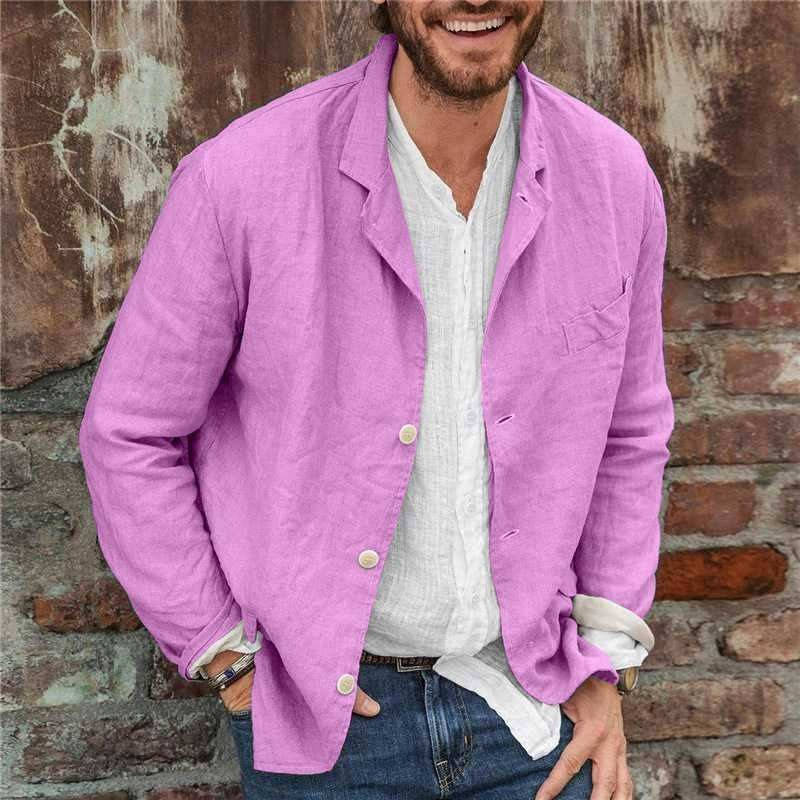 TrendAura Men's Casual Linen Jacket Lightweight Breathable Linen Cotton Blend Blazer for Brunch or Casual Work