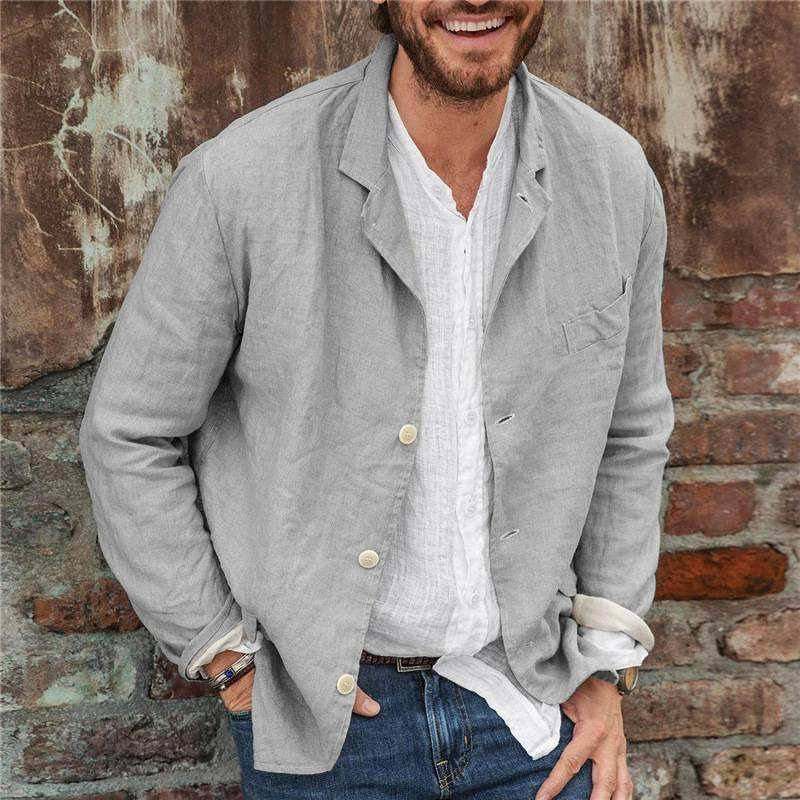 TrendAura Men's Casual Linen Jacket Lightweight Breathable Linen Cotton Blend Blazer for Brunch or Casual Work