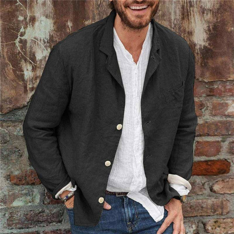 TrendAura Men's Casual Linen Jacket Lightweight Breathable Linen Cotton Blend Blazer for Brunch or Casual Work