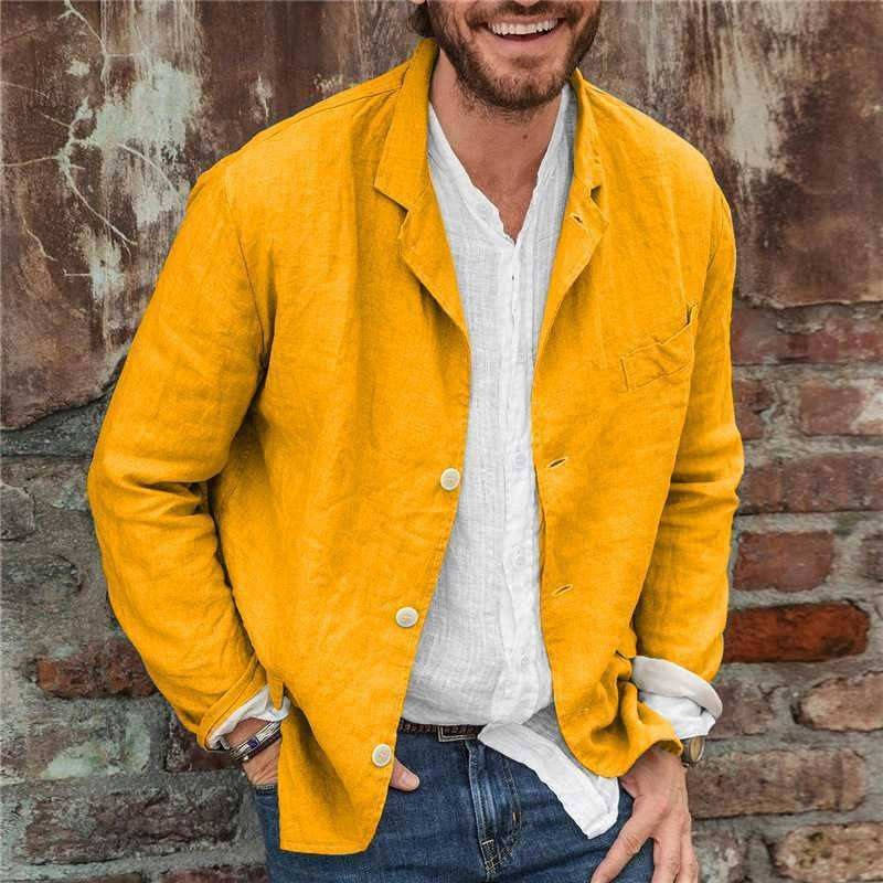 TrendAura Men's Casual Linen Jacket Lightweight Breathable Linen Cotton Blend Blazer for Brunch or Casual Work
