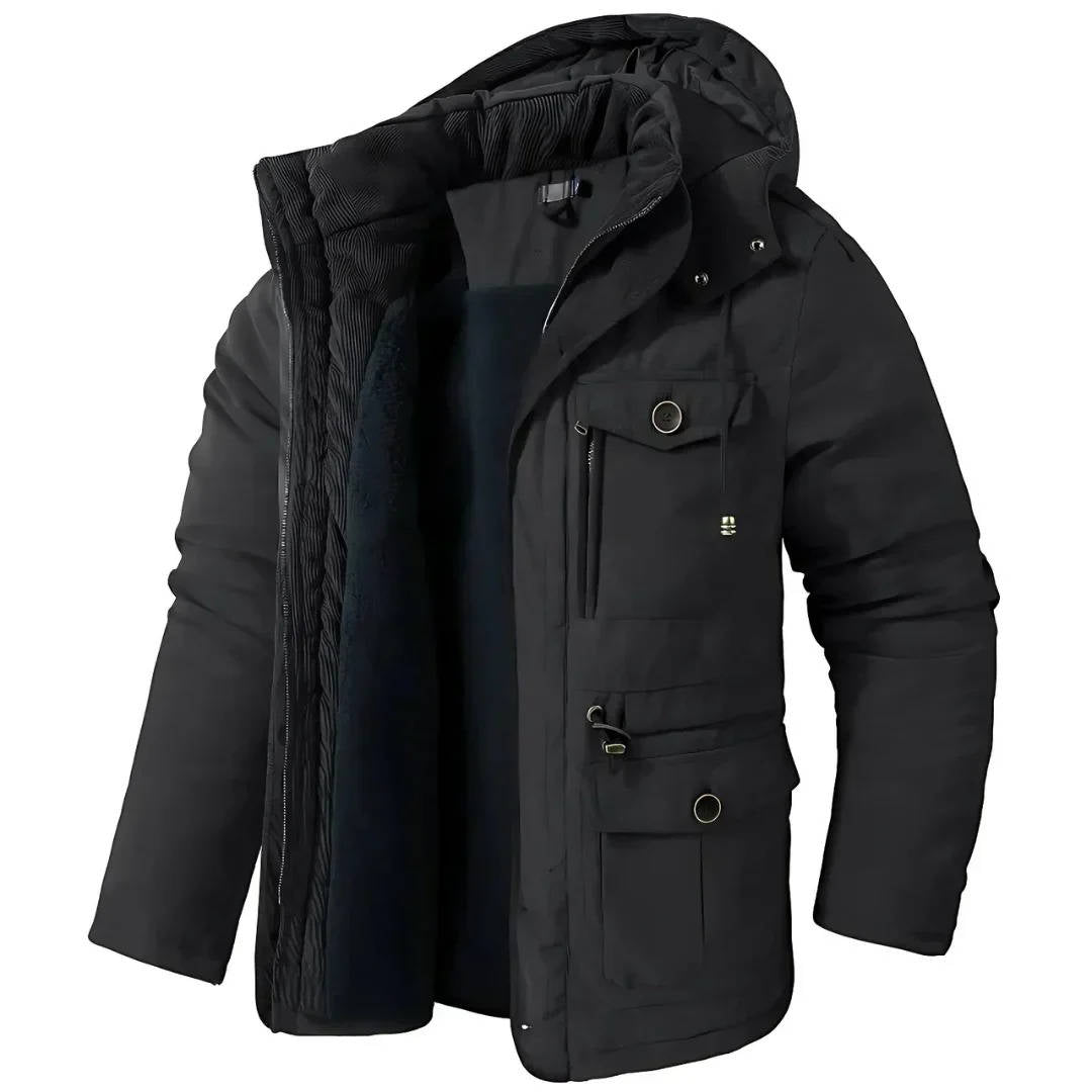 Men Insulated Winter Parka Jacket With Hood Windproof Coat For Cold Weather Outdoors