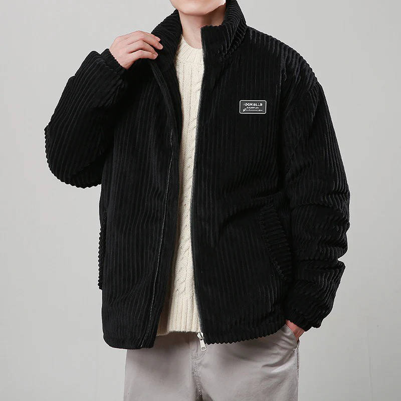 Men's Corduroy Puffer Jacket Warm Insulated Coat With Plush Polyester Fill By TrendAura