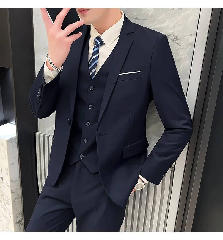 Men's Slim Fit Three-Piece Suit For Business And Formal Events Perfect For Professional Occasions