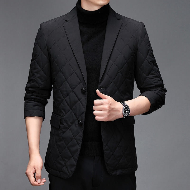 TrendAura Mens Quilted Blazer Jacket Slim Fit Notched Lapel For Smart Casual Office Wear Wardrobe Essential