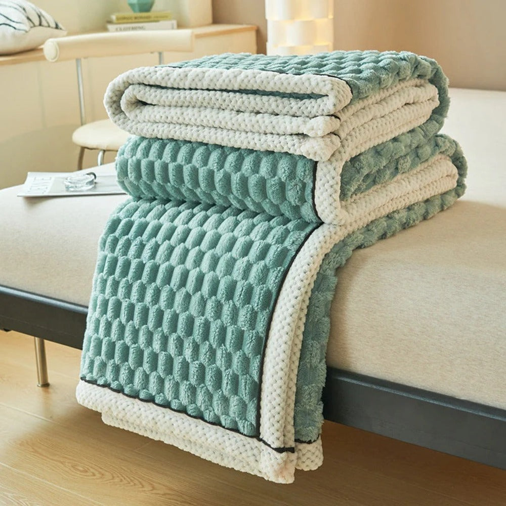 Textured Fleece Throw Blanket With Geometric Pattern