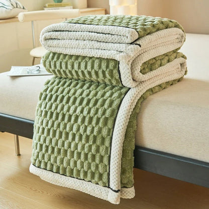 Textured Fleece Throw Blanket With Geometric Pattern