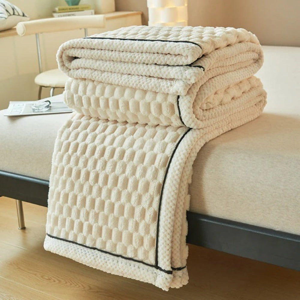 Textured Fleece Throw Blanket With Geometric Pattern