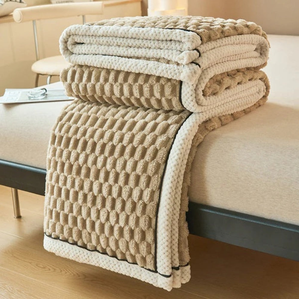 Textured Fleece Throw Blanket With Geometric Pattern