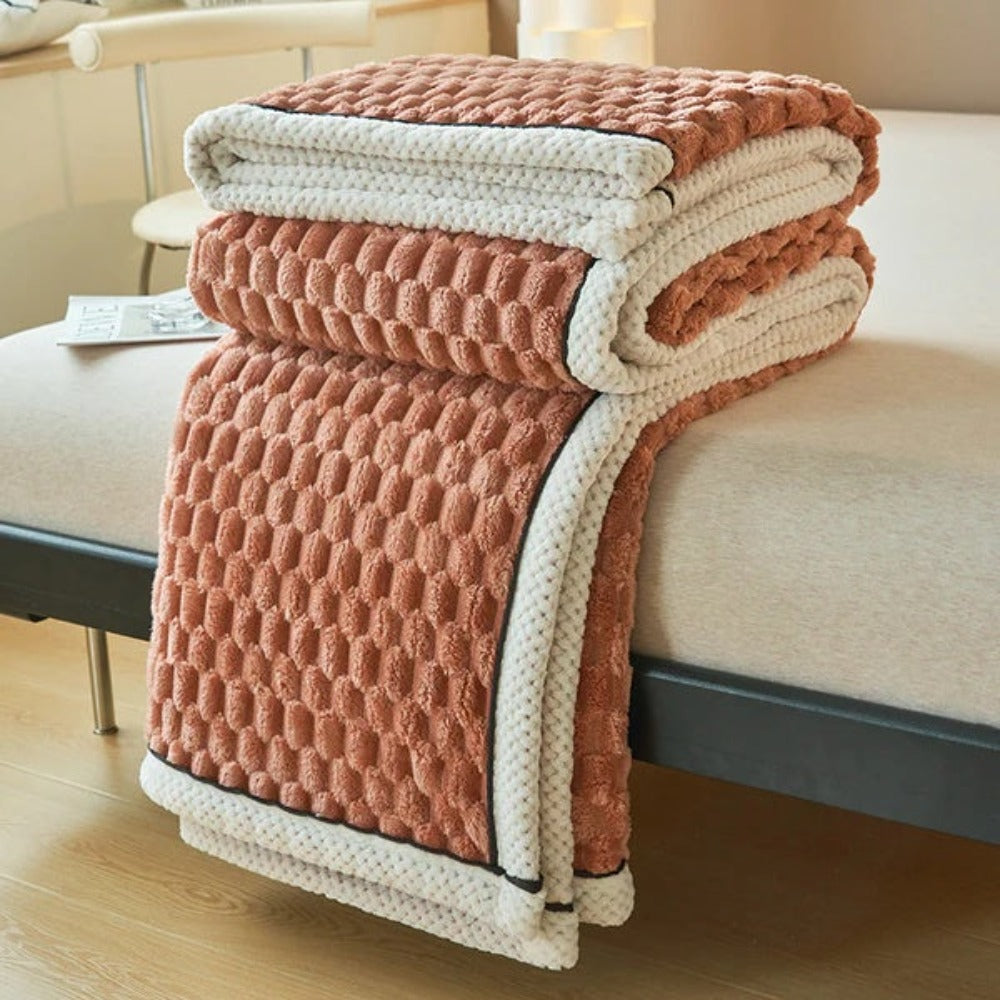 Textured Fleece Throw Blanket With Geometric Pattern