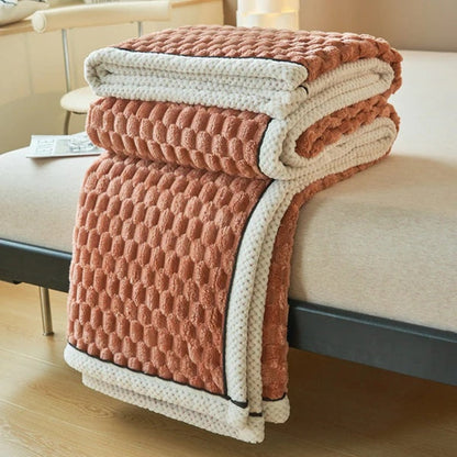 Textured Fleece Throw Blanket With Geometric Pattern