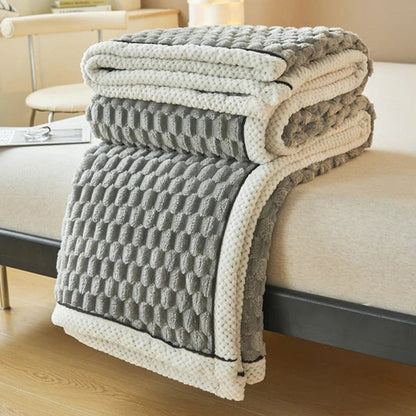 Textured Fleece Throw Blanket With Geometric Pattern