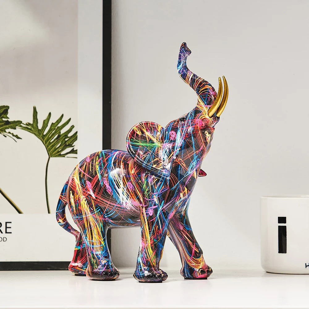 Contemporary Resin Elephant Figurine With Gold Accents - TrendAura