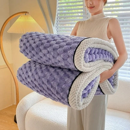 Textured Fleece Throw Blanket With Geometric Pattern