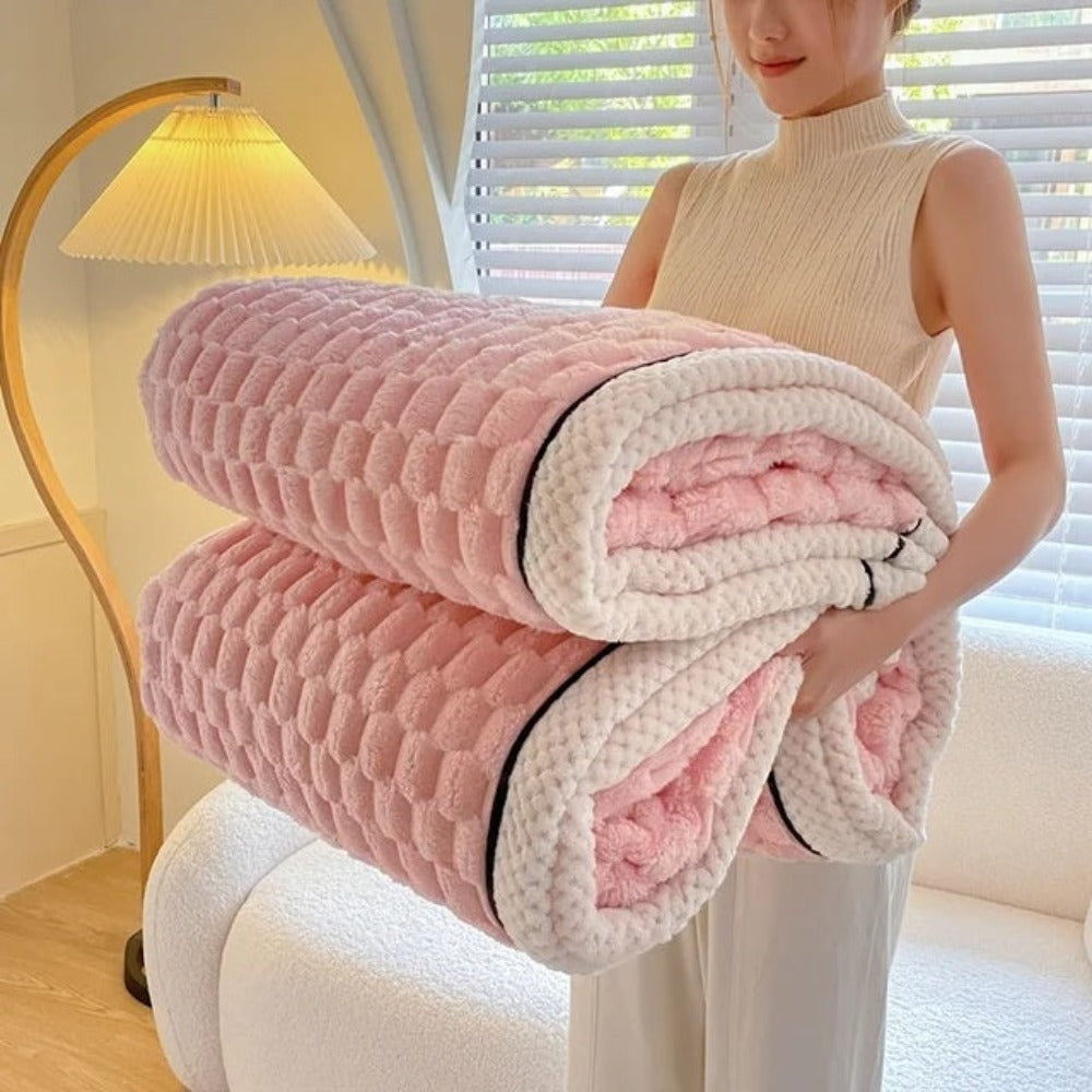 Textured Fleece Throw Blanket With Geometric Pattern