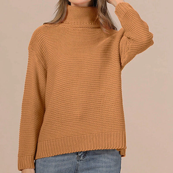 Women’s Knitted Sweater – Relaxed Fit – Chunky Wool Blend – Turtleneck – Ribbed Hem