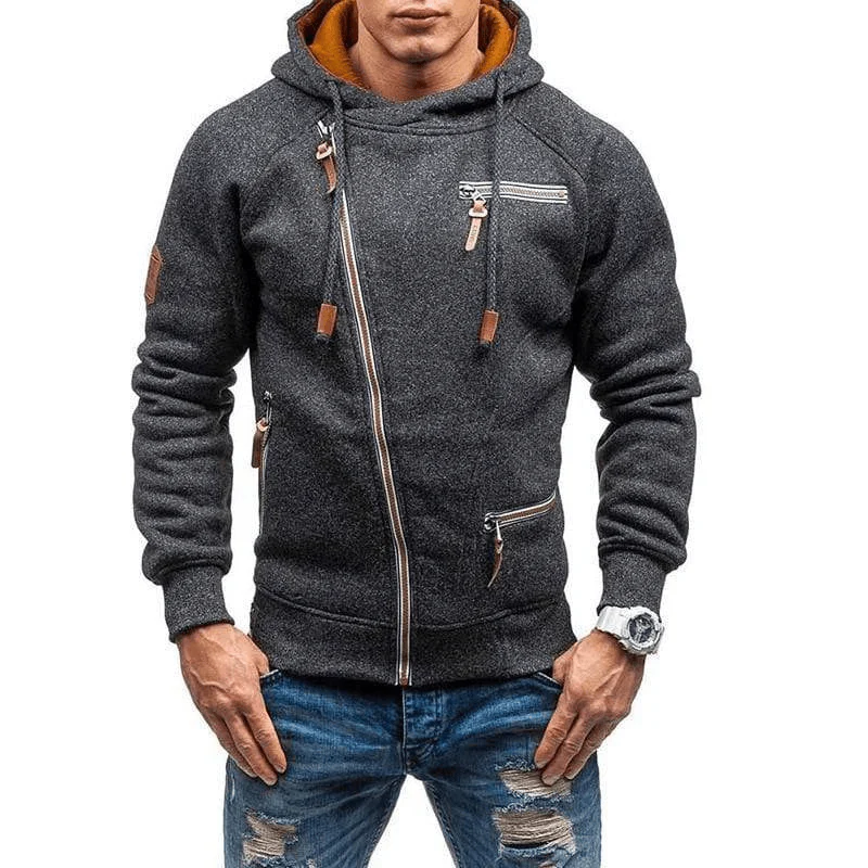 Nordisk Flair Mens Hoodie Regular Fit Fleece With Asymmetrical Zip And Zippered Pockets Casual Style