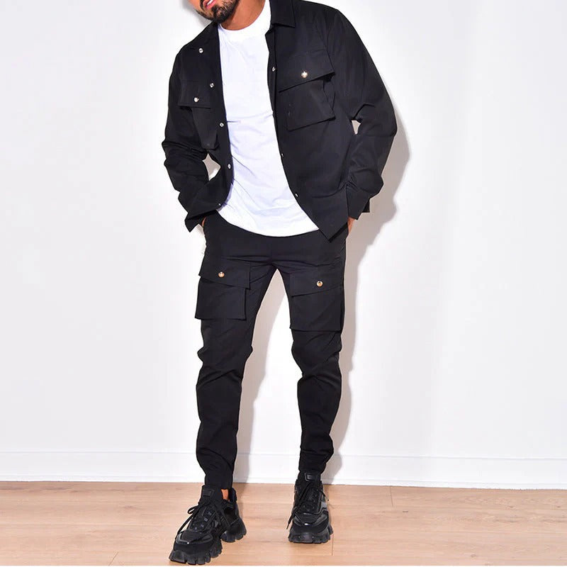 Men's Two Piece Cotton Blend Set With Relaxed Fit Jacket And Slim Tapered Joggers