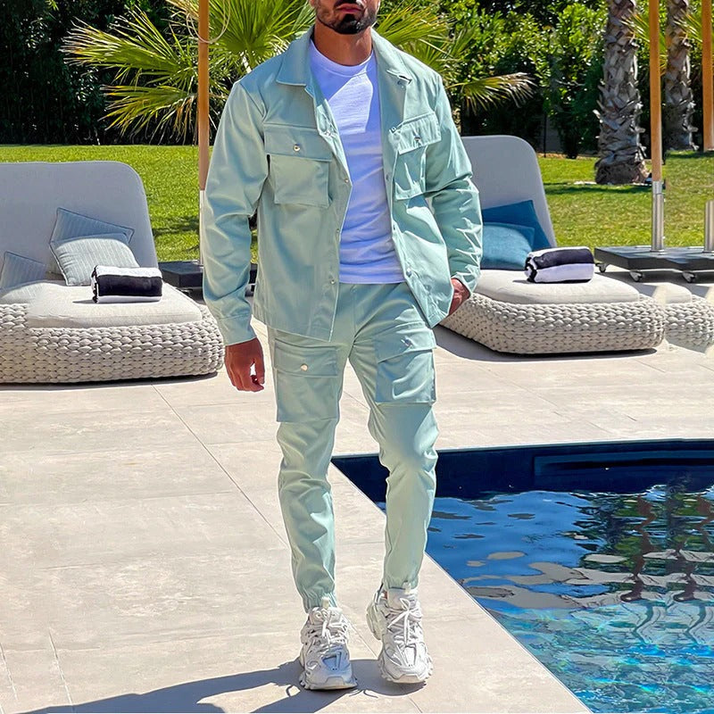 Men's Two Piece Cotton Blend Set With Relaxed Fit Jacket And Slim Tapered Joggers
