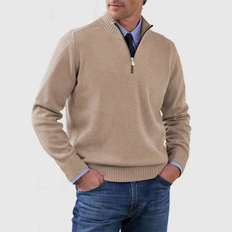 Mens Quarter Zip Sweater for Business Casual Office Attire Sharp Professional Look Knit Pullover by TrendAura