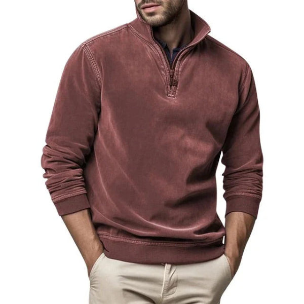 Men's Pullover Regular Fit Soft Fleece Texture Quarter Zip Collar With Ribbed Trim By TrendAura