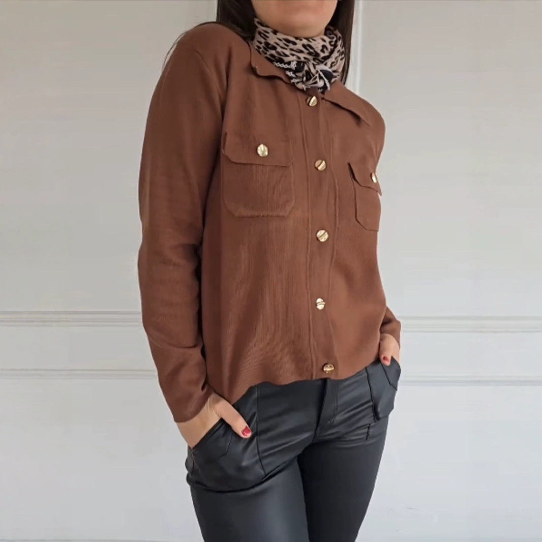 Women’s Cardigan – Corduroy Texture – Relaxed Fit – Lapel Collar – Chest Pockets