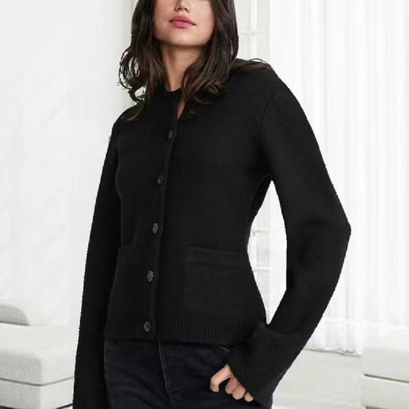 Women’s Two-Piece Set - Knit - Slim Fit Cardigan - Wide-Leg Trousers