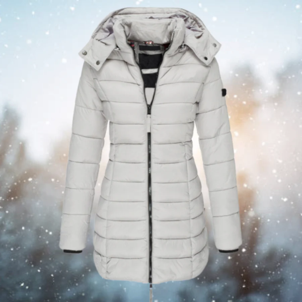Women’s Long Puffer Jacket – Tailored Fit – Quilted Insulation – Detachable Hood
