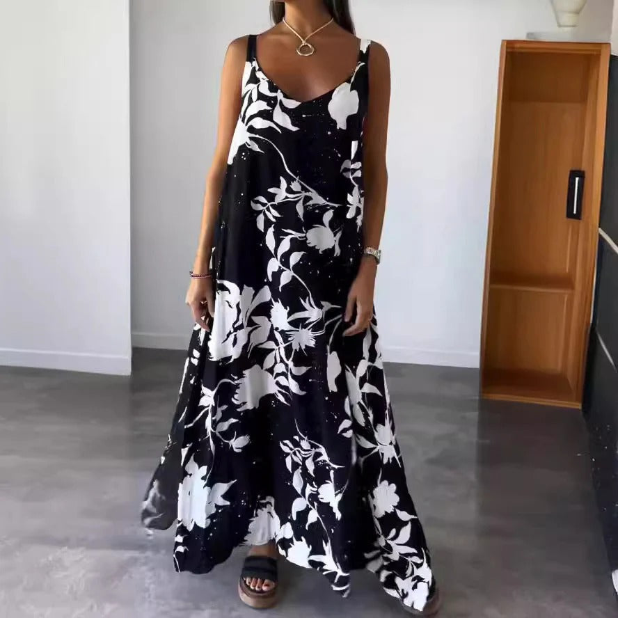 Women’s Maxi Dress – Floral Print – Deep V-Neck – Relaxed Fit