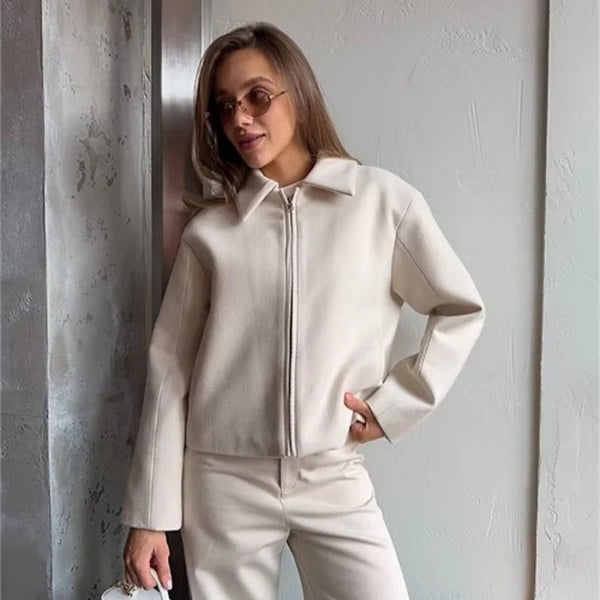 Women’s Zip-Up Jacket – Structured Fit – Long Sleeve – Classic Collar Casual Layer