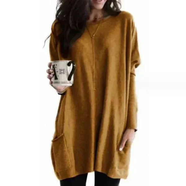 Women’s Tunic Pullover – Oversized Fit – Soft Knit – Dropped Shoulders – Side Pockets