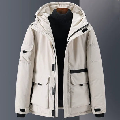 Men's Down Jacket with Hooded Relaxed Fit Insulated and Water Resistant Finish with Utility Pockets