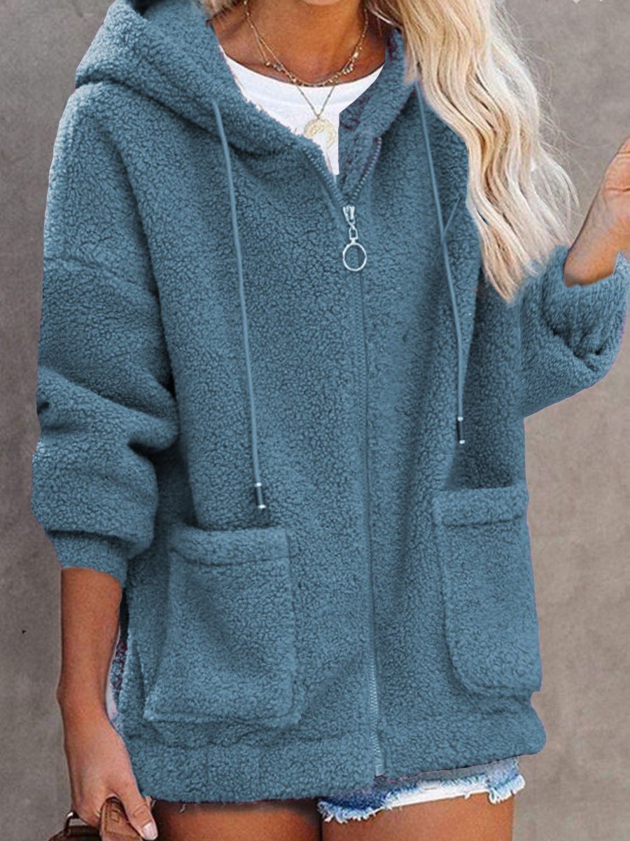 Nordisk-Flair Women's Sherpa Hooded Jacket With Plush Feel Oversized Fit Zip Front Pockets