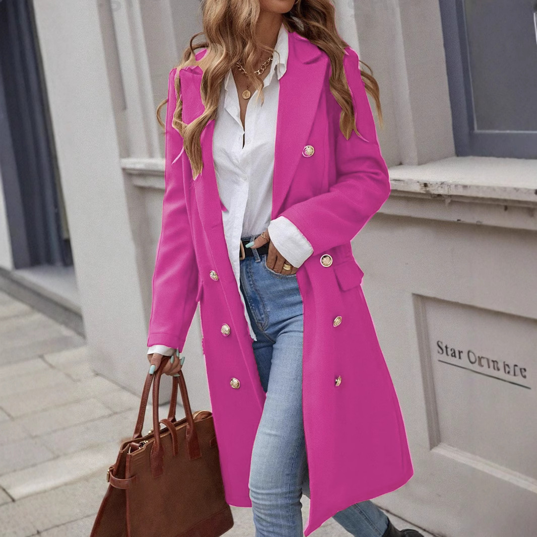 TrendAura Nordisk Flair Womens Wool Coat - Tailored Fit Double Breasted Wide Lapel Full Length