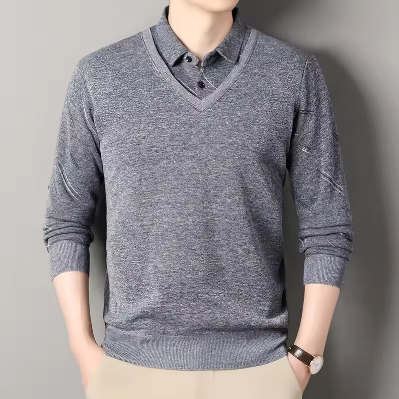 Mens Regular Fit Fleece Lined Knit Pullover Sweater With V Neck Polo Collar Nordisk Flair