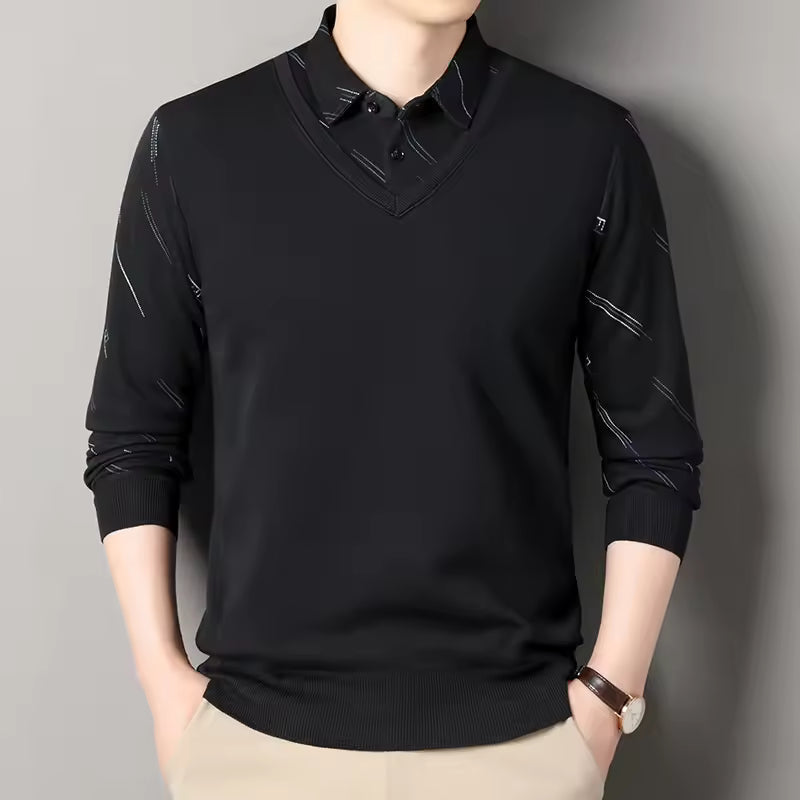 Mens Regular Fit Fleece Lined Knit Pullover Sweater With V Neck Polo Collar Nordisk Flair