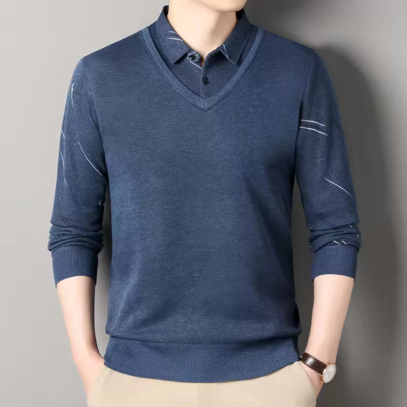 Mens Regular Fit Fleece Lined Knit Pullover Sweater With V Neck Polo Collar Nordisk Flair