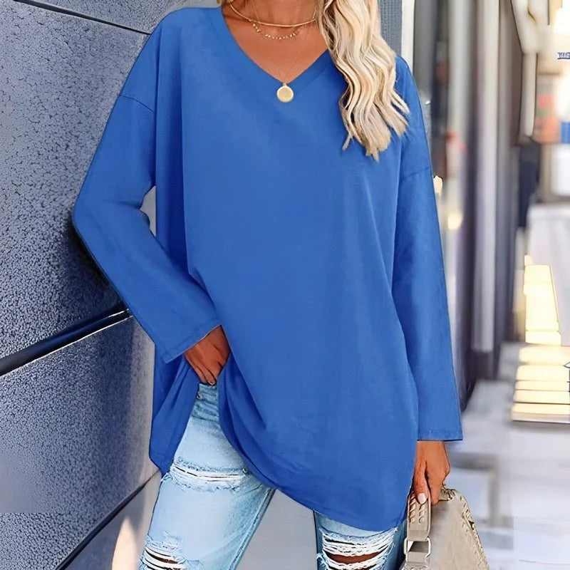 Women’s Long Sleeve Shirt – Oversized Fit – Cotton Feel – V-Neck Casual Style